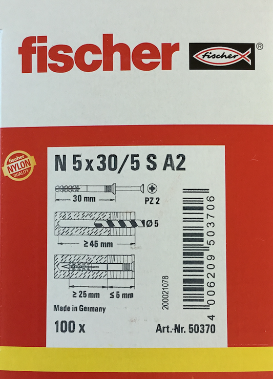 Cheville à Frapper N 5 x 30/5 S A2 avec collerette fraisée