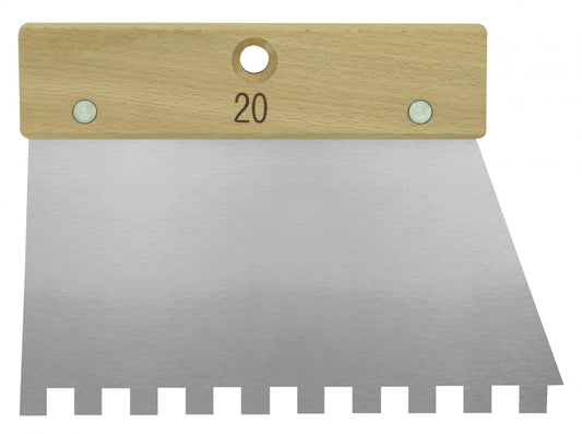 Spatule à colle manche bois 20cm dents carrées 10x10x10 mm
